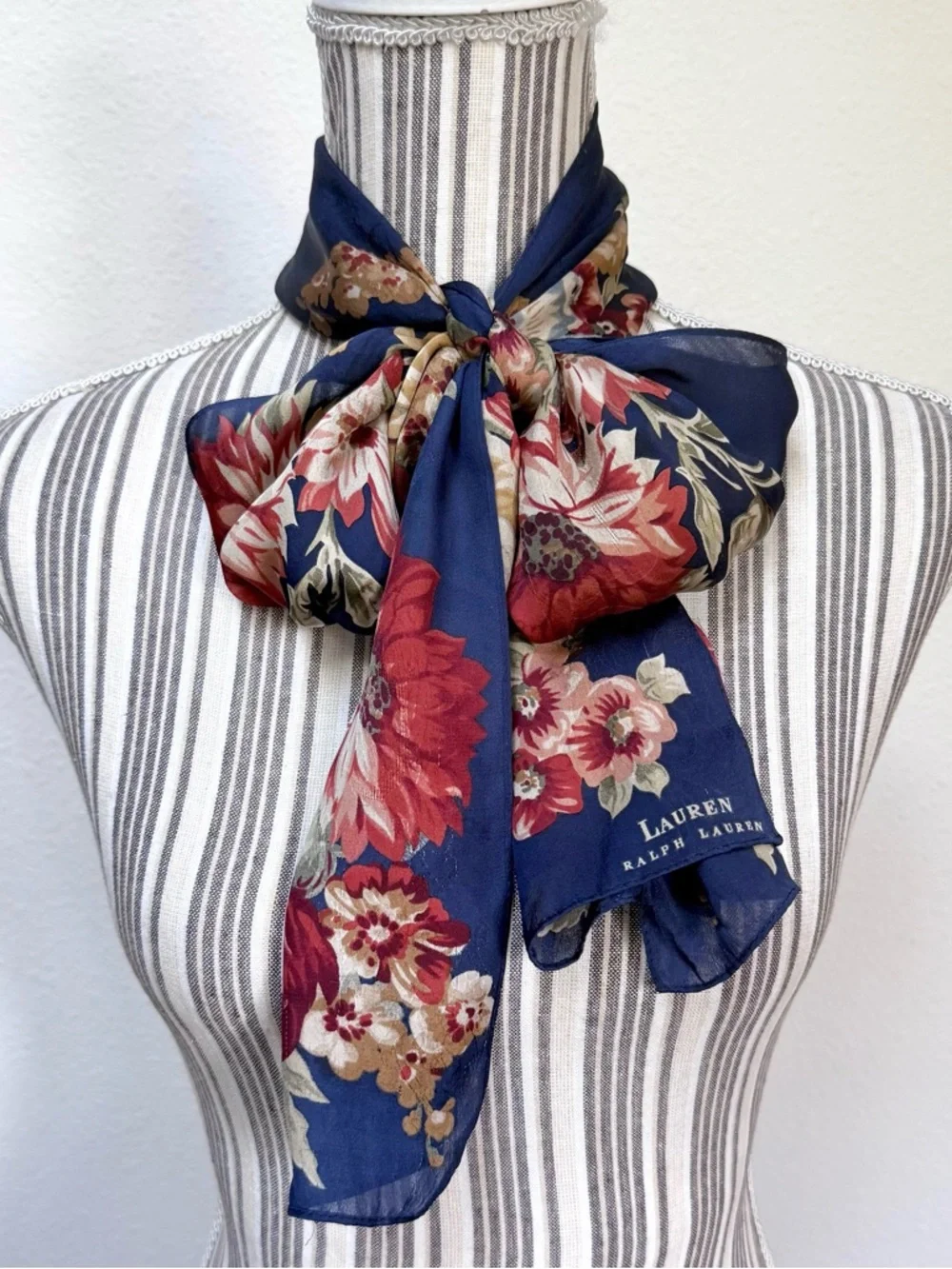 Lauren Ralph Lauren silk floral scarf navy romantic cottagecore